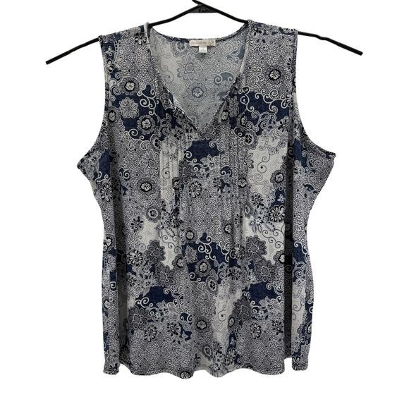 Westport 1962 Blue White Floral Tank Top Womens 2X Shirt - Picture 1 of 6